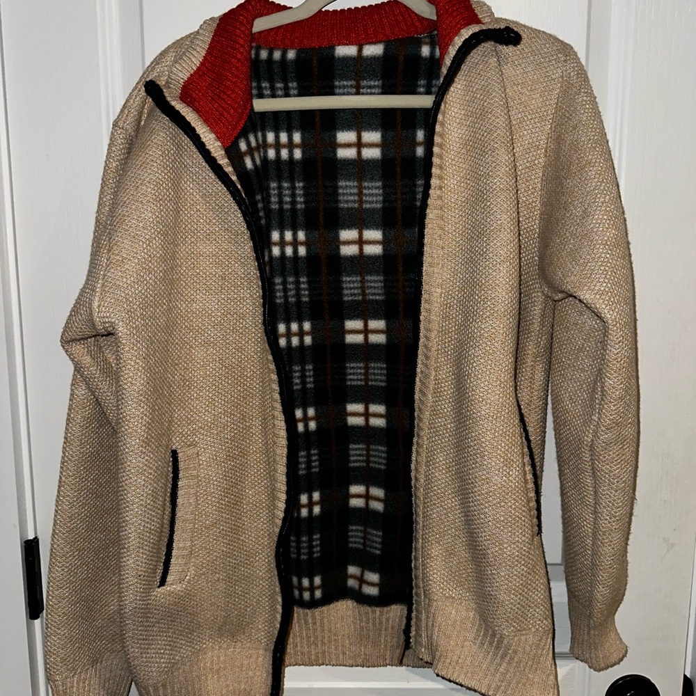Men's Beige Fleece Lined Sweater